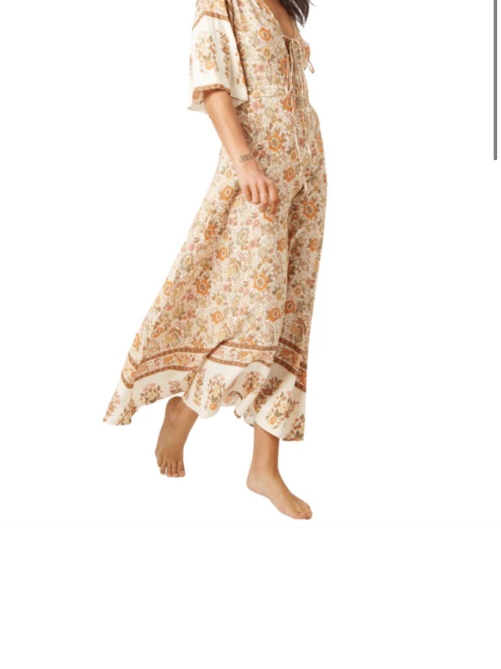 Bohemian Floral Maxi Skirt in Cream and Tan
